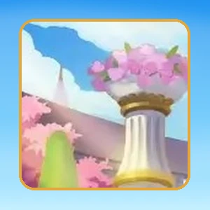 Taman istana dengan pilar bunga dan pohon sakura dari artwork resmi rsnvip6
